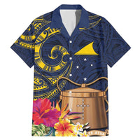 Tokelau Tokehega Day Family Matching Mermaid Dress and Hawaiian Shirt Coat of Arms with Polynesian Tattoo and Hibiscus LT03 Dad's Shirt - Short Sleeve Blue - Polynesian Pride