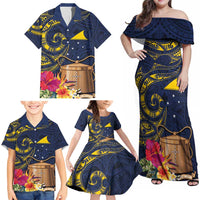 Tokelau Tokehega Day Family Matching Off Shoulder Maxi Dress and Hawaiian Shirt Coat of Arms with Polynesian Tattoo and Hibiscus LT03 - Polynesian Pride