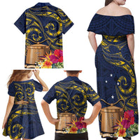 Tokelau Tokehega Day Family Matching Off Shoulder Maxi Dress and Hawaiian Shirt Coat of Arms with Polynesian Tattoo and Hibiscus LT03 - Polynesian Pride