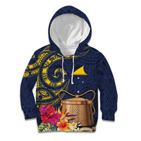 Tokelau Tokehega Day Kid Hoodie Coat of Arms with Polynesian Tattoo and Hibiscus LT03 Hoodie Blue - Polynesian Pride