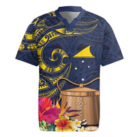 Tokelau Tokehega Day Rugby Jersey Coat of Arms with Polynesian Tattoo and Hibiscus LT03 Blue - Polynesian Pride