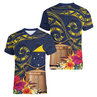 Tokelau Tokehega Day Women V-Neck T-Shirt Coat of Arms with Polynesian Tattoo and Hibiscus LT03 - Polynesian Pride