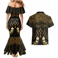 Personalised Kosrae Liberation Day Couples Matching Mermaid Dress and Hawaiian Shirt Polynesian Tattoo and Plumeria Gold Color LT03 - Polynesian Pride