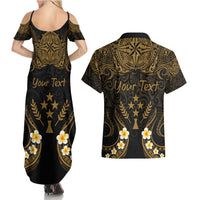 Personalised Kosrae Liberation Day Couples Matching Summer Maxi Dress and Hawaiian Shirt Polynesian Tattoo and Plumeria Gold Color LT03 - Polynesian Pride