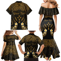 Personalised Kosrae Liberation Day Family Matching Mermaid Dress and Hawaiian Shirt Polynesian Tattoo and Plumeria Gold Color LT03 - Polynesian Pride