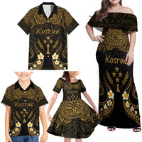 Personalised Kosrae Liberation Day Family Matching Off Shoulder Maxi Dress and Hawaiian Shirt Polynesian Tattoo and Plumeria Gold Color LT03 - Polynesian Pride