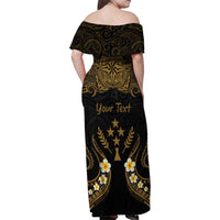 Personalised Kosrae Liberation Day Family Matching Off Shoulder Maxi Dress and Hawaiian Shirt Polynesian Tattoo and Plumeria Gold Color LT03 - Polynesian Pride