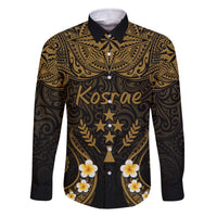 Personalised Kosrae Liberation Day Family Matching Off Shoulder Short Dress and Hawaiian Shirt Polynesian Tattoo and Plumeria Gold Color LT03 Dad's Shirt - Long Sleeve Gold - Polynesian Pride