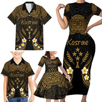 Personalised Kosrae Liberation Day Family Matching Short Sleeve Bodycon Dress and Hawaiian Shirt Polynesian Tattoo and Plumeria Gold Color LT03 - Polynesian Pride