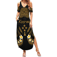 Personalised Kosrae Liberation Day Family Matching Summer Maxi Dress and Hawaiian Shirt Polynesian Tattoo and Plumeria Gold Color LT03 Mom's Dress Gold - Polynesian Pride