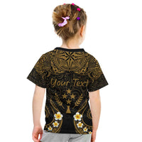 Personalised Kosrae Liberation Day Kid T Shirt Polynesian Tattoo and Plumeria Gold Color LT03 - Polynesian Pride