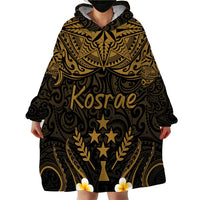 Personalised Kosrae Liberation Day Wearable Blanket Hoodie Polynesian Tattoo and Plumeria Gold Color LT03 - Polynesian Pride