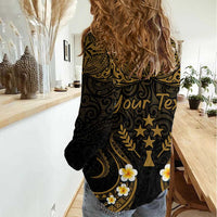 Personalised Kosrae Liberation Day Women Casual Shirt Polynesian Tattoo and Plumeria Gold Color LT03 - Polynesian Pride