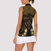 Personalised Kosrae Liberation Day Women Sleeveless Polo Shirt Polynesian Tattoo and Plumeria Gold Color LT03 - Polynesian Pride