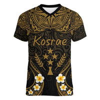 Personalised Kosrae Liberation Day Women V-Neck T-Shirt Polynesian Tattoo and Plumeria Gold Color LT03 Female Gold - Polynesian Pride