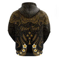 Personalised Kosrae Liberation Day Zip Hoodie Polynesian Tattoo and Plumeria Gold Color LT03 - Polynesian Pride