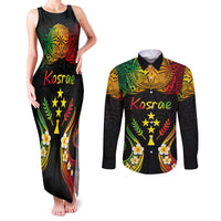 Personalised Kosrae Liberation Day Couples Matching Tank Maxi Dress and Long Sleeve Button Shirt Polynesian Tattoo and Plumeria Reggae Color LT03 Reggae - Polynesian Pride