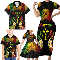 Personalised Kosrae Liberation Day Family Matching Short Sleeve Bodycon Dress and Hawaiian Shirt Polynesian Tattoo and Plumeria Reggae Color LT03 - Polynesian Pride