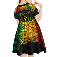 Personalised Kosrae Liberation Day Kid Short Sleeve Dress Polynesian Tattoo and Plumeria Reggae Color LT03 - Polynesian Pride