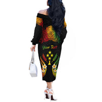 Personalised Kosrae Liberation Day Off The Shoulder Long Sleeve Dress Polynesian Tattoo and Plumeria Reggae Color LT03 - Polynesian Pride