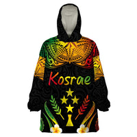 Personalised Kosrae Liberation Day Wearable Blanket Hoodie Polynesian Tattoo and Plumeria Reggae Color LT03 One Size Reggae - Polynesian Pride
