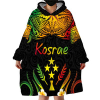 Personalised Kosrae Liberation Day Wearable Blanket Hoodie Polynesian Tattoo and Plumeria Reggae Color LT03 - Polynesian Pride