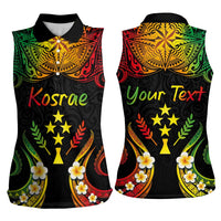 Personalised Kosrae Liberation Day Women Sleeveless Polo Shirt Polynesian Tattoo and Plumeria Reggae Color LT03 - Polynesian Pride
