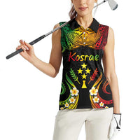 Personalised Kosrae Liberation Day Women Sleeveless Polo Shirt Polynesian Tattoo and Plumeria Reggae Color LT03 - Polynesian Pride