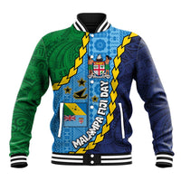 Malampa Fiji Day Baseball Jacket National Symbols with Tapa Tribal and Polynesian Tattoo LT03 Unisex Blue - Polynesian Pride