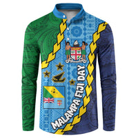 Malampa Fiji Day Button Sweatshirt National Symbols with Tapa Tribal and Polynesian Tattoo LT03 Blue - Polynesian Pride
