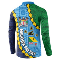 Malampa Fiji Day Button Sweatshirt National Symbols with Tapa Tribal and Polynesian Tattoo LT03 - Polynesian Pride