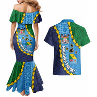 Malampa Fiji Day Couples Matching Mermaid Dress and Hawaiian Shirt National Symbols with Tapa Tribal and Polynesian Tattoo LT03 - Polynesian Pride