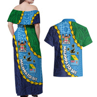 Malampa Fiji Day Couples Matching Off Shoulder Maxi Dress and Hawaiian Shirt National Symbols with Tapa Tribal and Polynesian Tattoo LT03 - Polynesian Pride