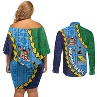 Malampa Fiji Day Couples Matching Off Shoulder Short Dress and Long Sleeve Button Shirt National Symbols with Tapa Tribal and Polynesian Tattoo LT03 - Polynesian Pride