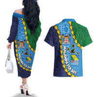 Malampa Fiji Day Couples Matching Off The Shoulder Long Sleeve Dress and Hawaiian Shirt National Symbols with Tapa Tribal and Polynesian Tattoo LT03 - Polynesian Pride