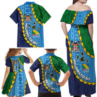Malampa Fiji Day Family Matching Off Shoulder Maxi Dress and Hawaiian Shirt National Symbols with Tapa Tribal and Polynesian Tattoo LT03 - Polynesian Pride