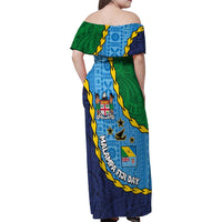 Malampa Fiji Day Family Matching Off Shoulder Maxi Dress and Hawaiian Shirt National Symbols with Tapa Tribal and Polynesian Tattoo LT03 - Polynesian Pride
