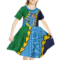 Malampa Fiji Day Kid Short Sleeve Dress National Symbols with Tapa Tribal and Polynesian Tattoo LT03 - Polynesian Pride