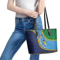Malampa Fiji Day Leather Tote Bag National Symbols with Tapa Tribal and Polynesian Tattoo LT03 - Polynesian Pride