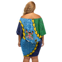 Malampa Fiji Day Off Shoulder Short Dress National Symbols with Tapa Tribal and Polynesian Tattoo LT03 - Polynesian Pride