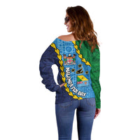 Malampa Fiji Day Off Shoulder Sweater National Symbols with Tapa Tribal and Polynesian Tattoo LT03 - Polynesian Pride