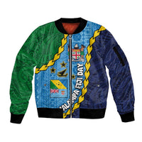 Malampa Fiji Day Sleeve Zip Bomber Jacket National Symbols with Tapa Tribal and Polynesian Tattoo LT03 Unisex Blue - Polynesian Pride