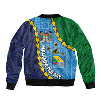 Malampa Fiji Day Sleeve Zip Bomber Jacket National Symbols with Tapa Tribal and Polynesian Tattoo LT03 - Polynesian Pride