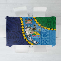 Malampa Fiji Day Tablecloth National Symbols with Tapa Tribal and Polynesian Tattoo LT03 Blue - Polynesian Pride