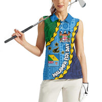 Malampa Fiji Day Women Sleeveless Polo Shirt National Symbols with Tapa Tribal and Polynesian Tattoo LT03 - Polynesian Pride