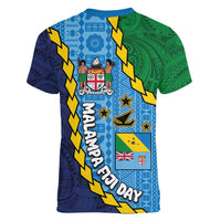 Malampa Fiji Day Women V-Neck T-Shirt National Symbols with Tapa Tribal and Polynesian Tattoo LT03 - Polynesian Pride