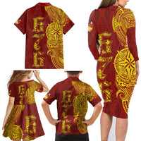 Tonga 676 Ngatu Tribal Tattoo Family Matching Long Sleeve Bodycon Dress and Hawaiian Shirt LT03 - Polynesian Pride