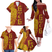 Tonga 676 Ngatu Tribal Tattoo Family Matching Off The Shoulder Long Sleeve Dress and Hawaiian Shirt LT03 - Polynesian Pride