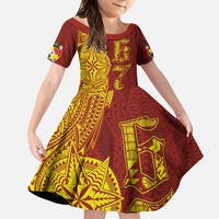 Tonga 676 Ngatu Tribal Tattoo Family Matching Off Shoulder Maxi Dress and Hawaiian Shirt LT03 Daughter's Dress Red - Polynesian Pride