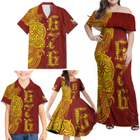 Tonga 676 Ngatu Tribal Tattoo Family Matching Off Shoulder Maxi Dress and Hawaiian Shirt LT03 - Polynesian Pride